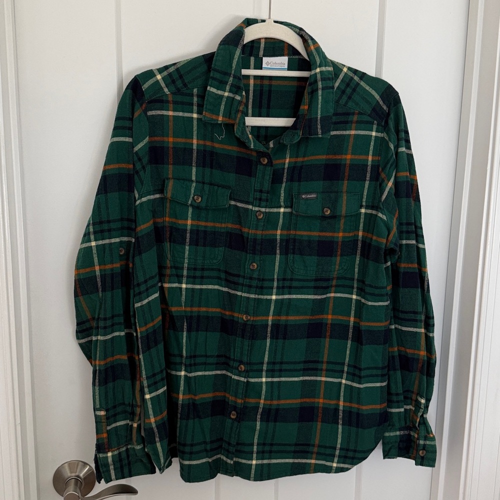 Columbia Green and Blue Plaid Shirt Flannel